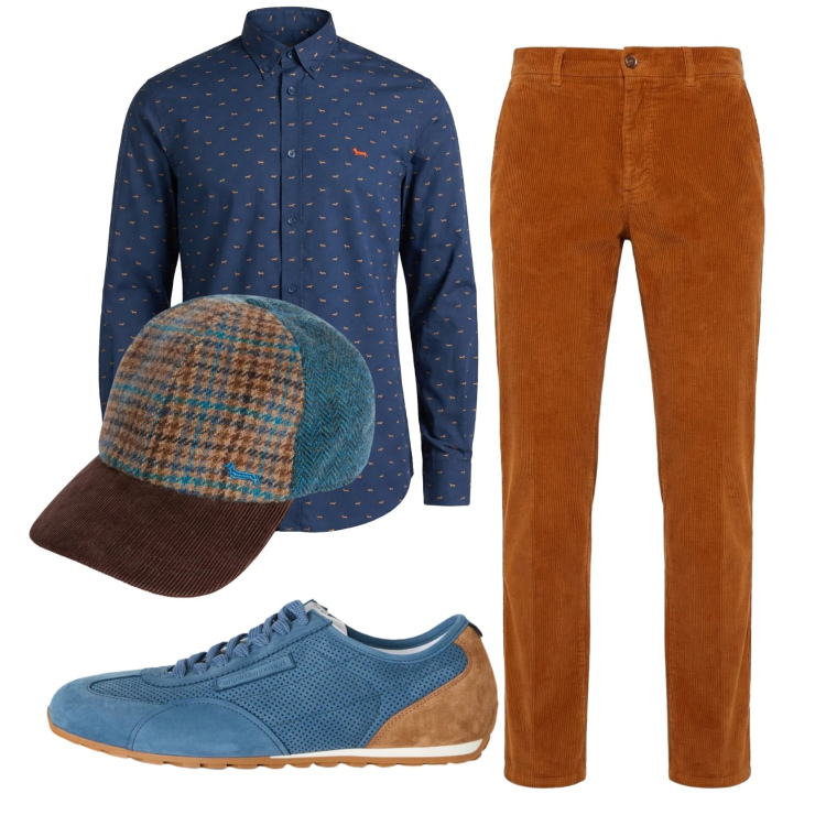 Outfit uomo - Total look #2348093. Stile Trendy per Tutti i giorni. Abbinamento con pantaloni chino, cappelli con visiera, sneakers, camicie.