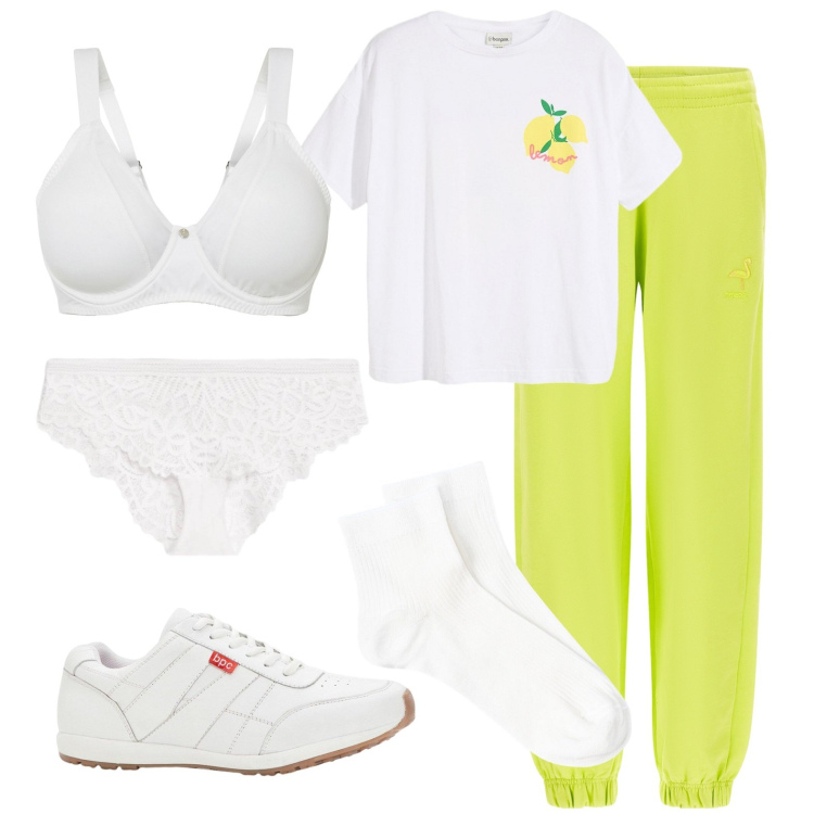 Outfit donna - Sport a primavera. Stile Sporty chic per Sport. Abbinamento con reggiseni, t-shirt, sneakers, culotte, pantaloni, calzini.