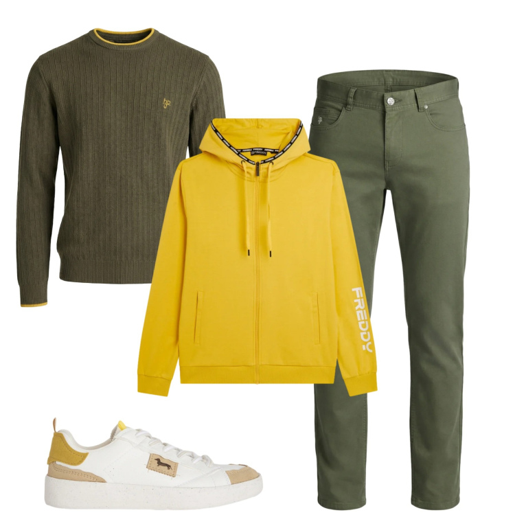 Outfit uomo - Total look #2348099. Stile Urban per Tutti i giorni. Abbinamento con sneakers, pantaloni, maglieria, felpe con cappuccio.