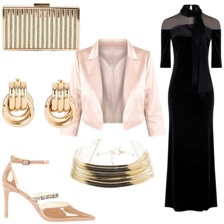 Outfit donna - Total look #2348100. Stile Glamour per Serata fuori. Abbinamento con orecchini, braccialetti, clutch, vestiti lunghi, blazer, décolleté.