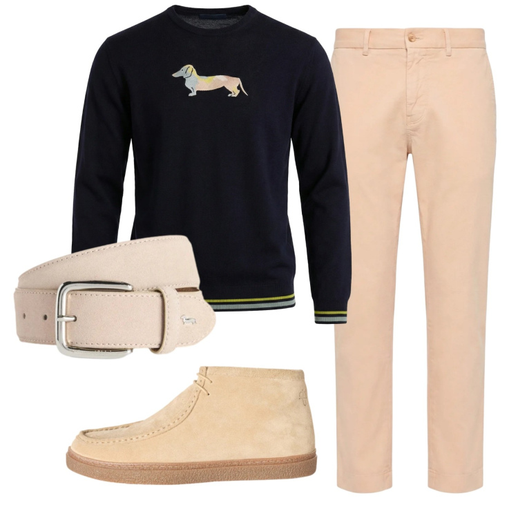 Outfit uomo - Total look #2348102. Stile Trendy per Tutti i giorni. Abbinamento con stivali e stivaletti, cinture, pullovers, pantaloni chino.