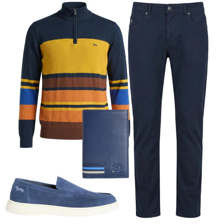 Outfit uomo - Total look #2348107. Stile Trendy per Ufficio. Abbinamento con pullovers, portafogli, pantaloni, sneakers.