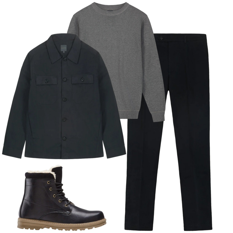 Outfit uomo - Total look #2348122. Stile Urban per Tutti i giorni. Abbinamento con stivali e stivaletti, maglieria, cappotti, pantaloni.