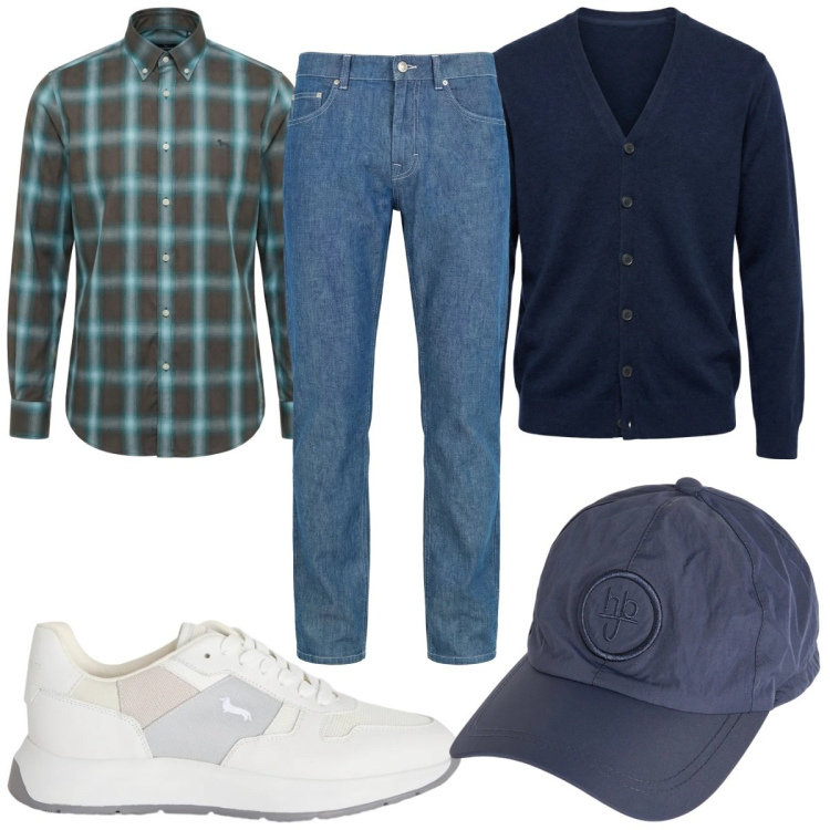 Outfit uomo - Total look #2348132. Stile Casual per Tutti i giorni. Abbinamento con jeans, sneakers, cardigans, cappelli, camicie.