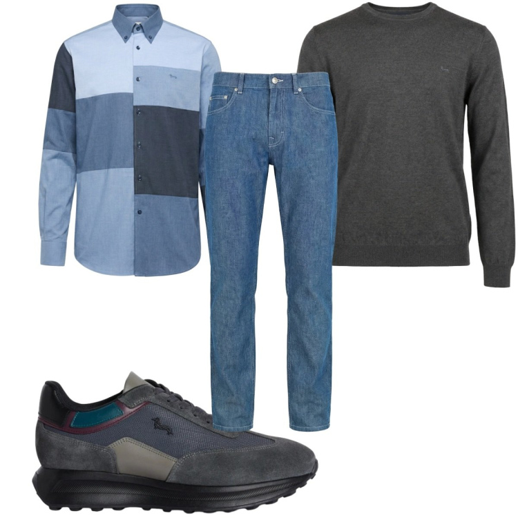 Outfit uomo - Total look #2348134. Stile Trendy per Tutti i giorni. Abbinamento con jeans, sneakers, pullovers, camicie.