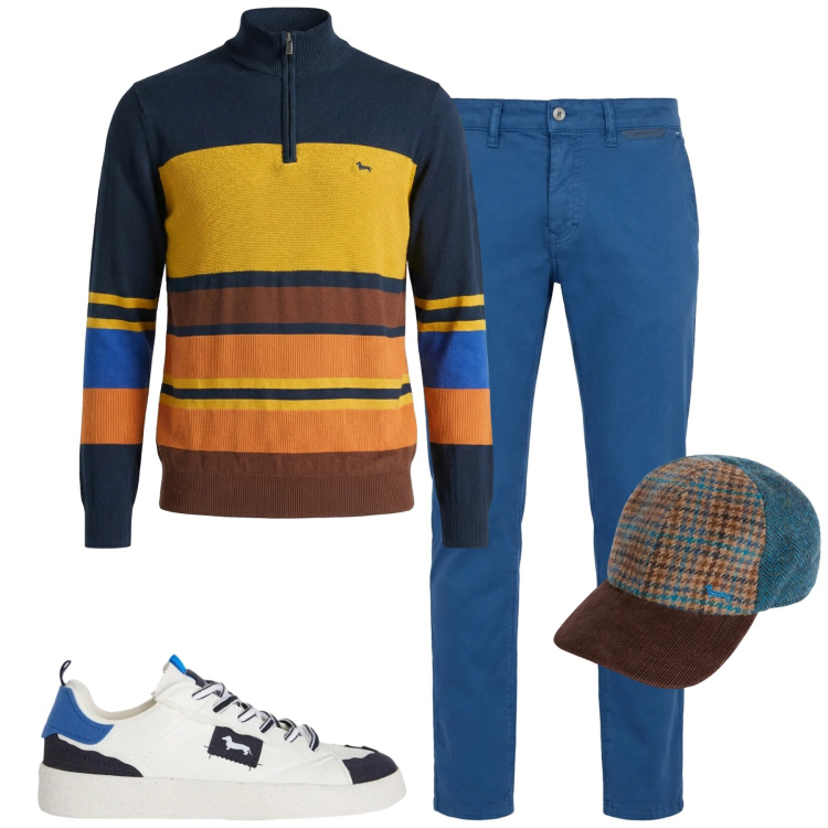 Outfit uomo - Total look #2348137. Stile Urban per Tutti i giorni. Abbinamento con cappelli con visiera, pantaloni, sneakers, pullovers.