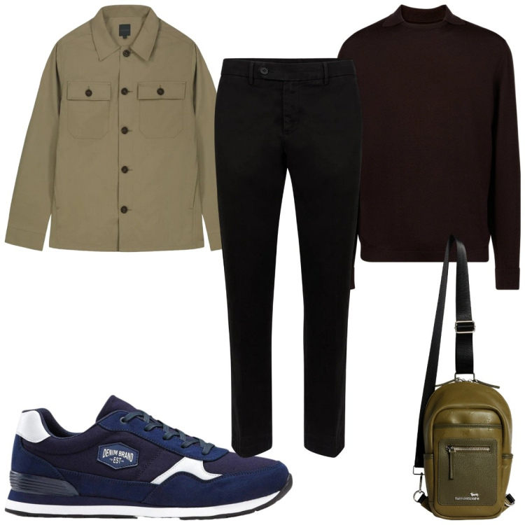 Outfit uomo - Total look #2348140. Stile Casual per Tutti i giorni. Abbinamento con sneakers, borse sportive, pantaloni chino, maglieria, cappotti.