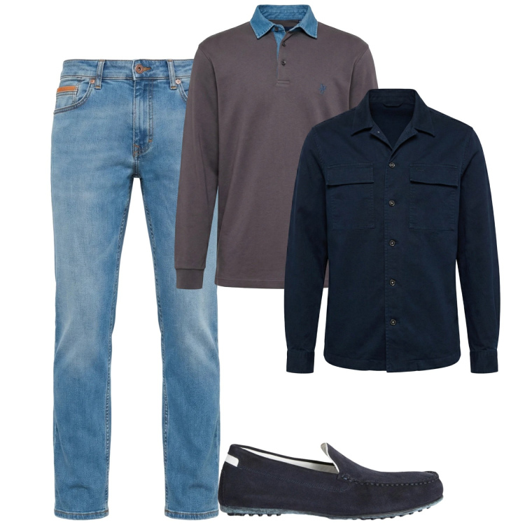 Outfit uomo - Total look #2348144. Stile Urban per Tutti i giorni. Abbinamento con scarpe stringate, polo, jeans, cappotti.