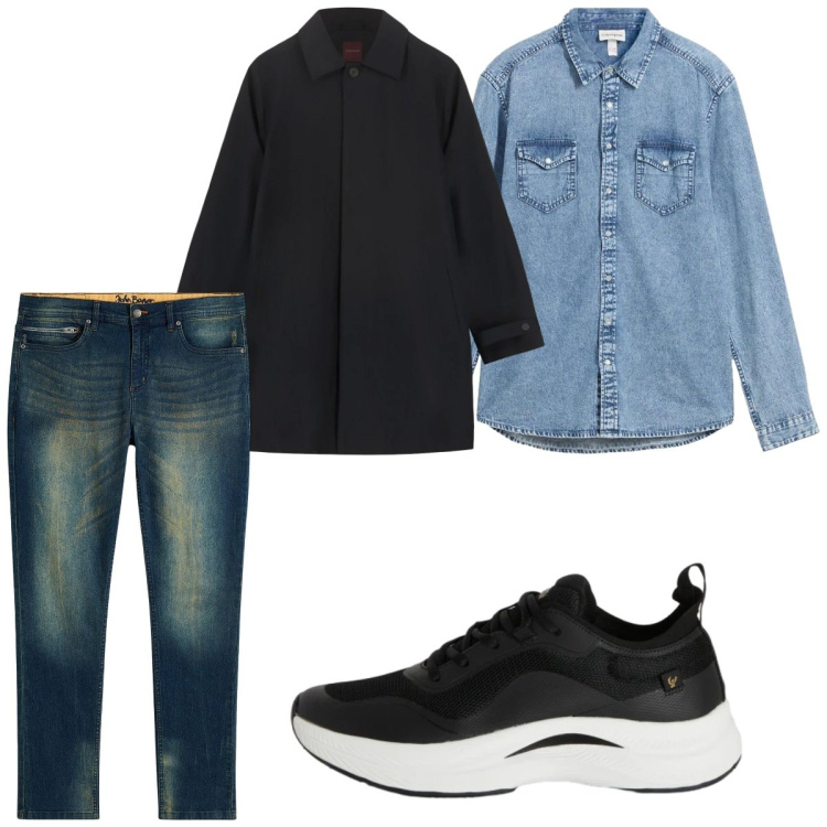 Outfit uomo - Total look #2348148. Stile Casual per Tutti i giorni. Abbinamento con jeans slim fit, camicie, sneakers, parka.