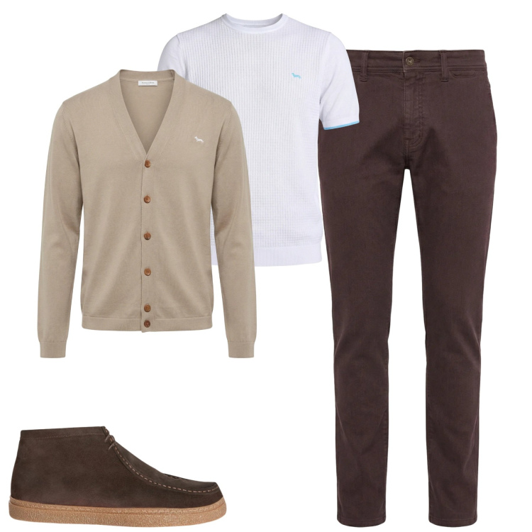 Outfit uomo - Total look #2348170. Stile Urban per Tutti i giorni. Abbinamento con pantaloni, stivali e stivaletti, cardigans, t-shirt.