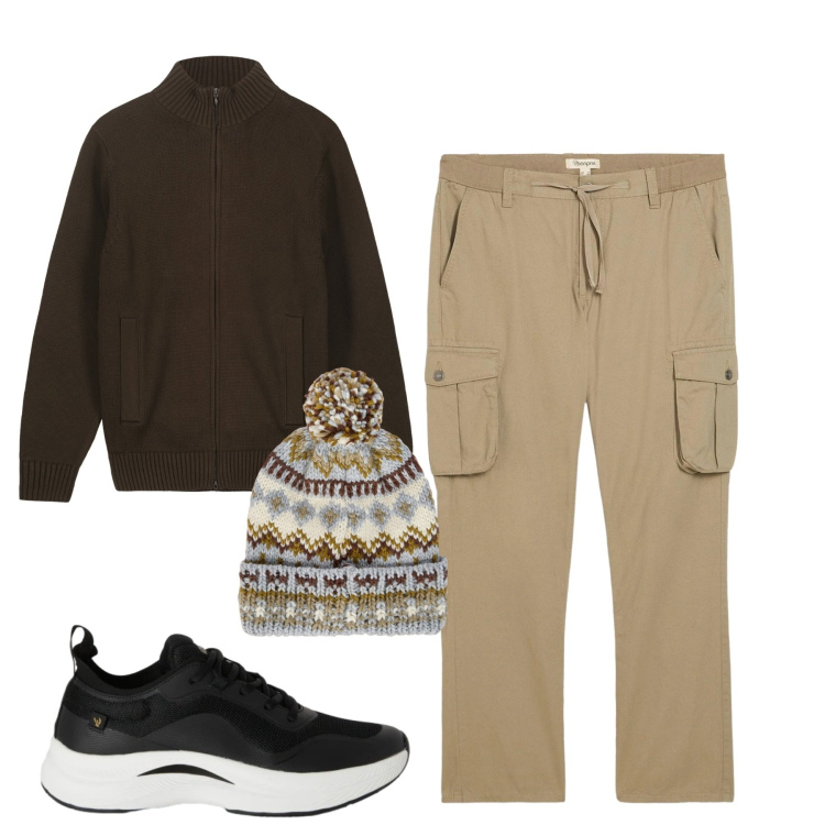 Outfit uomo - Total look #2348174. Stile Casual per Tutti i giorni. Abbinamento con pantaloni cargo, sneakers, berretti, cardigans.