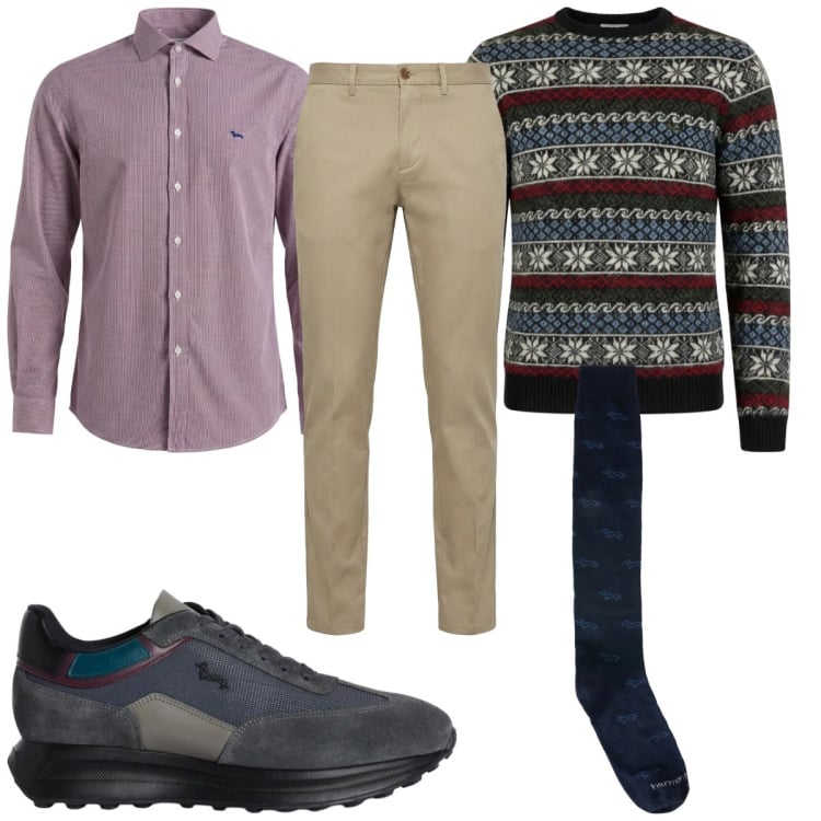 Outfit uomo - Total look #2348175. Stile Trendy per Tutti i giorni. Abbinamento con pullovers, sneakers, pantaloni chino, calzini, camicie.