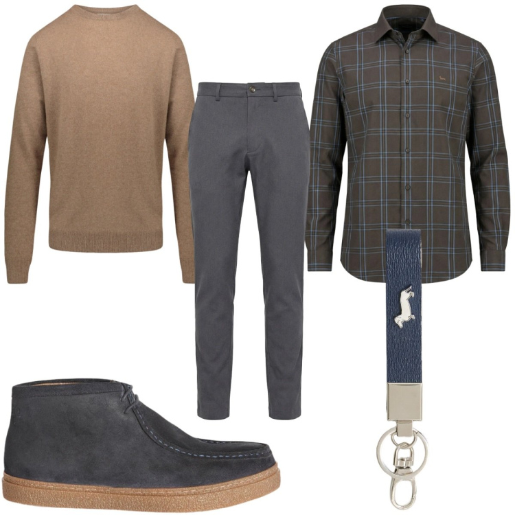 Outfit uomo - Total look #2348177. Stile Casual per Tutti i giorni. Abbinamento con stivali e stivaletti, camicie, pantaloni chino, portachiavi, maglieria.