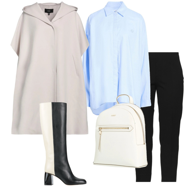 Outfit donna - Total look #2348194. Stile Bon Ton per Ufficio. Abbinamento con stivali, camicie, zaini, cappe, pantaloni.