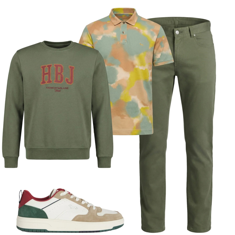 Outfit uomo - Total look #2348197. Stile Urban per Tutti i giorni. Abbinamento con sneakers, felpe, pantaloni, polo.