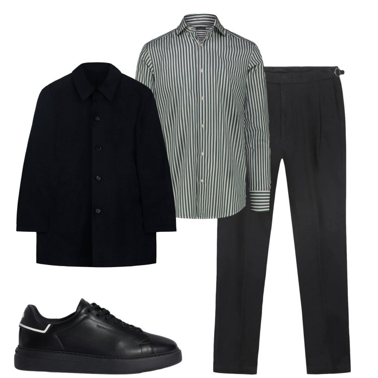 Outfit uomo - Total look #2348214. Stile Urban per Tutti i giorni. Abbinamento con sneakers, trench, camicie, pantaloni.