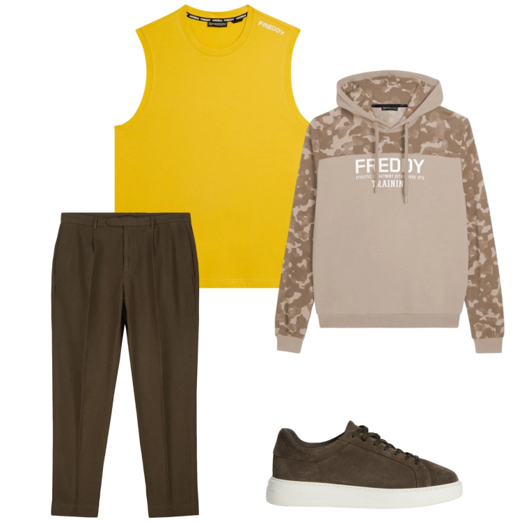 Outfit uomo - Total look #2348226. Stile Casual per Tutti i giorni. Abbinamento con sneakers, felpe con cappuccio, canottiere, pantaloni.