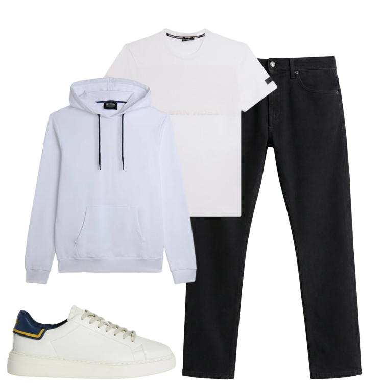 Outfit uomo - Total look #2348230. Stile Casual per Tutti i giorni. Abbinamento con sneakers, jeans, felpe con cappuccio, t-shirt.