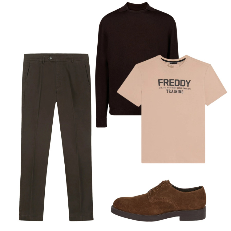 Outfit uomo - Total look #2348248. Stile Casual per Tutti i giorni. Abbinamento con t-shirt, maglieria, scarpe stringate, pantaloni chino.