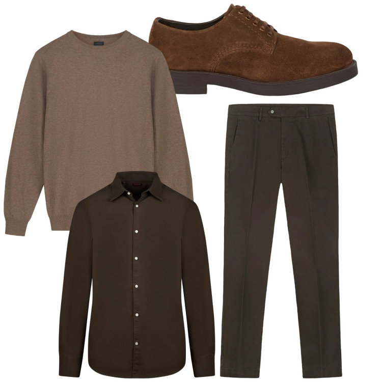 Outfit uomo - Total look #2348256. Stile Casual per Tutti i giorni. Abbinamento con camicie, scarpe stringate, pantaloni chino, maglieria.