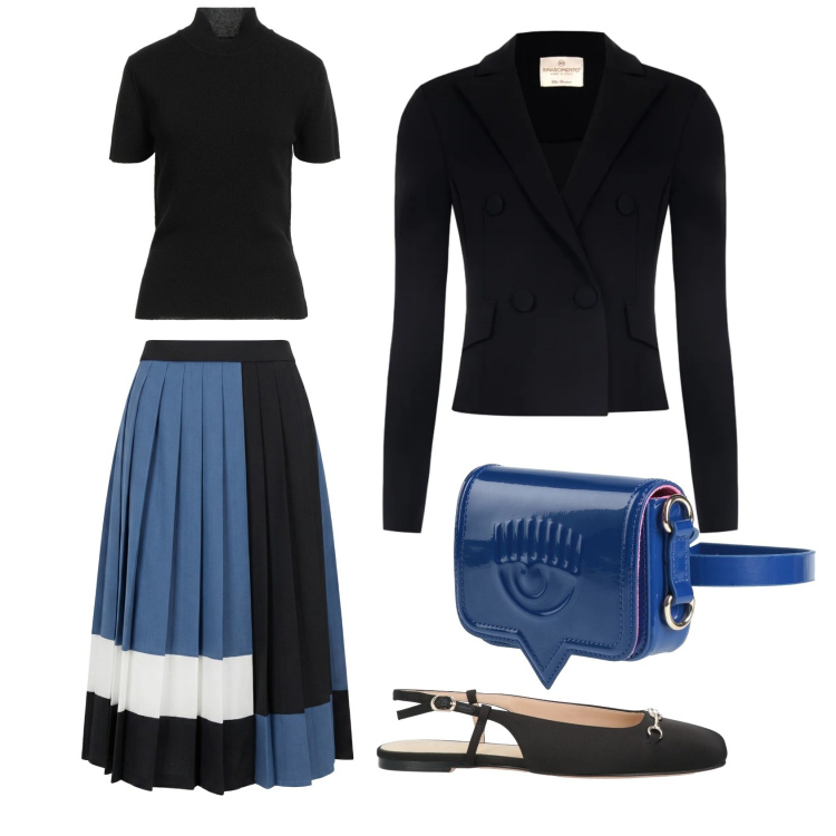 Outfit donna - La gonna plissettata. Stile Casual chic per Tutti i giorni. Abbinamento con ballerine, marsupi, maglieria, gonne longuette, blazer.