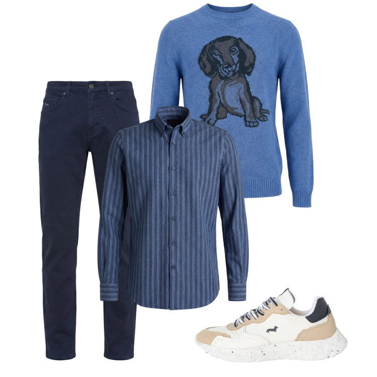 Outfit uomo - City chi ha una vita. Stile Casual per Tutti i giorni. Abbinamento con camicie, sneakers, maglieria, pantaloni.