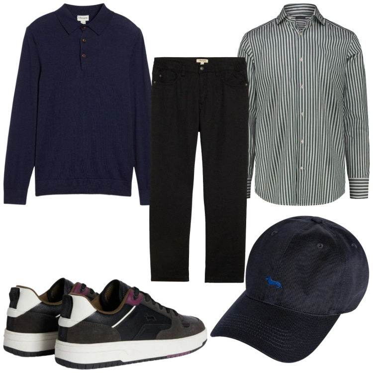 Outfit uomo - Total look #2348259. Stile Trendy per Tutti i giorni. Abbinamento con maglieria, pantaloni, sneakers, cappelli con visiera, camicie.