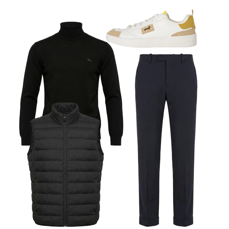Outfit uomo - City. Stile Casual per Tutti i giorni. Abbinamento con pantaloni chino, sneakers, piumini, maglieria.