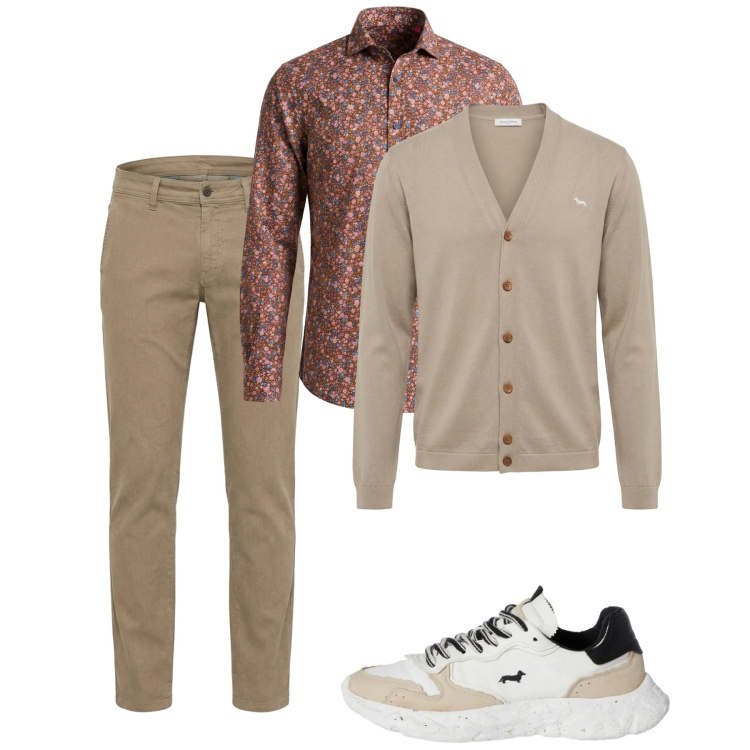 Outfit uomo - City. Stile Casual per Tutti i giorni. Abbinamento con sneakers, pantaloni, cardigans, camicie.