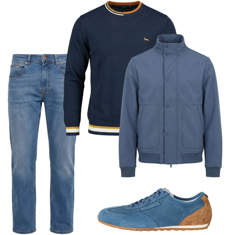 Outfit uomo - City. Stile Casual per Tutti i giorni. Abbinamento con sneakers, jeans, pullovers, bomber.