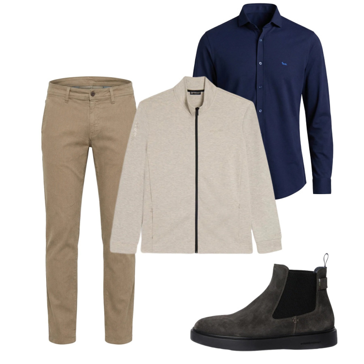 Outfit uomo - City. Stile Casual per Tutti i giorni. Abbinamento con stivali e stivaletti, pantaloni, camicie, felpe.