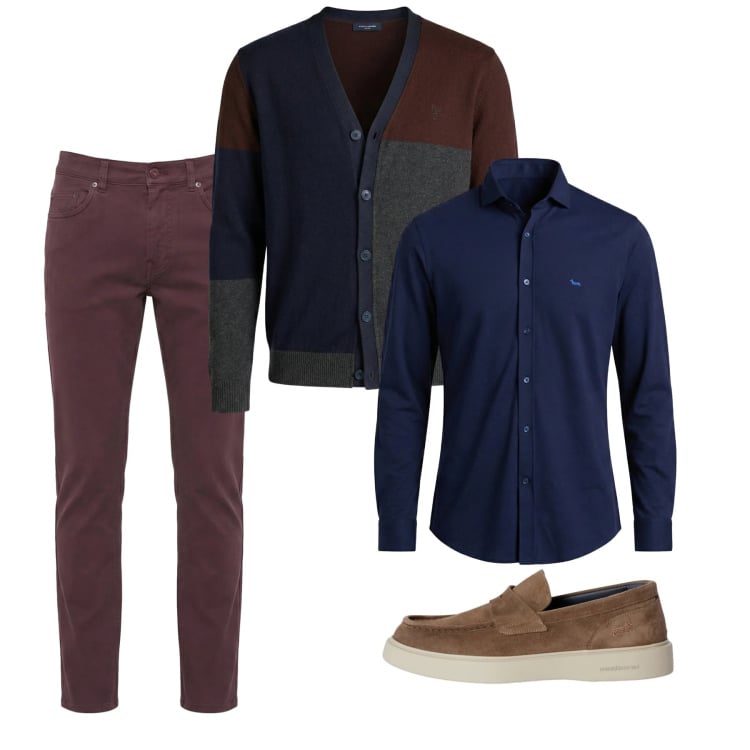 Outfit uomo - City. Stile Casual per Tutti i giorni. Abbinamento con scarpe stringate, pantaloni, camicie, cardigans.