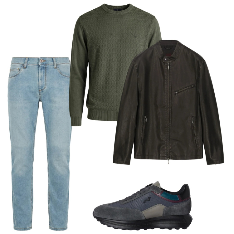 Outfit uomo - City. Stile Casual per Tutti i giorni. Abbinamento con jeans slim fit, sneakers, maglieria, giacche.