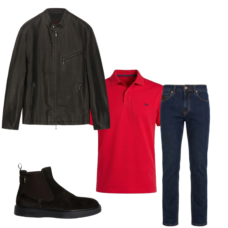 Outfit uomo - Total look #2348282. Stile Trendy per Tutti i giorni. Abbinamento con jeans, stivali e stivaletti, polo, giacche.