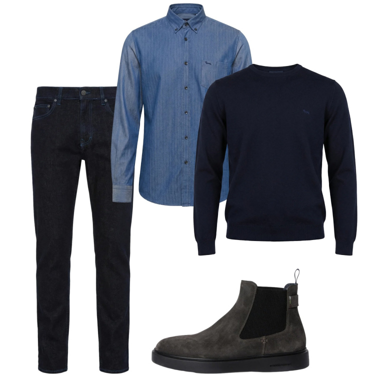 Outfit uomo - City. Stile Casual per Tutti i giorni. Abbinamento con jeans, stivali e stivaletti, camicie, pullovers.