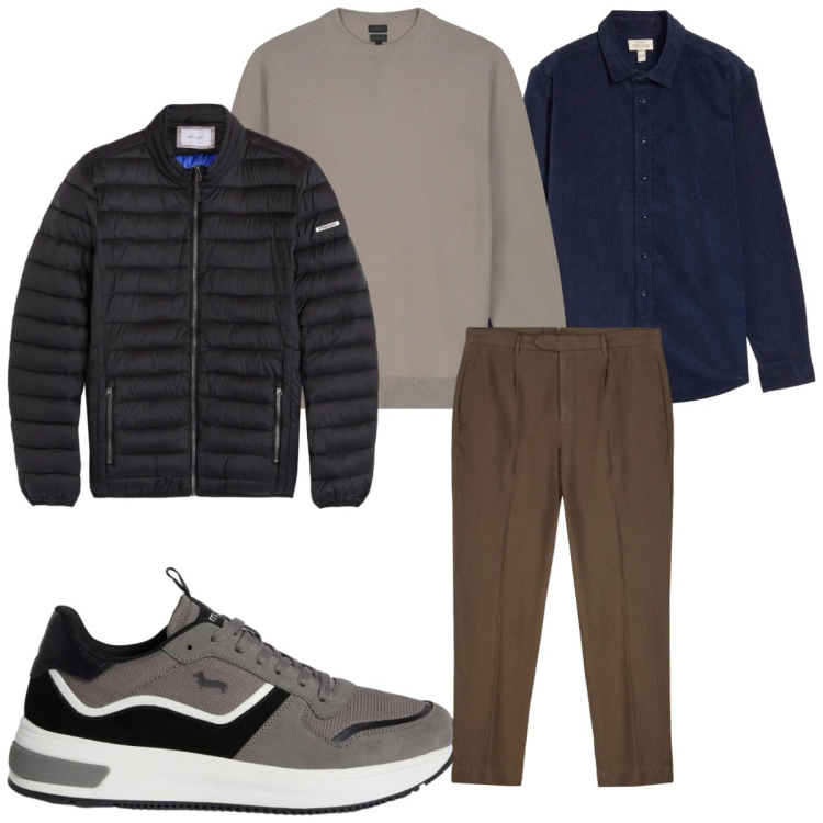 Outfit uomo - Total look #2348297. Stile Casual per Tutti i giorni. Abbinamento con camicie, sneakers, piumini, pantaloni, maglieria.