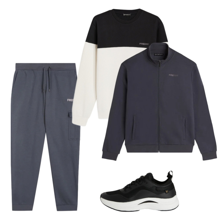 Outfit uomo - City. Stile Casual per Tutti i giorni. Abbinamento con sneakers, pantaloni cargo, felpe, felpe.