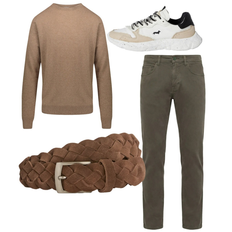 Outfit uomo - City. Stile Casual per Tutti i giorni. Abbinamento con cinture, pantaloni, sneakers, maglieria.