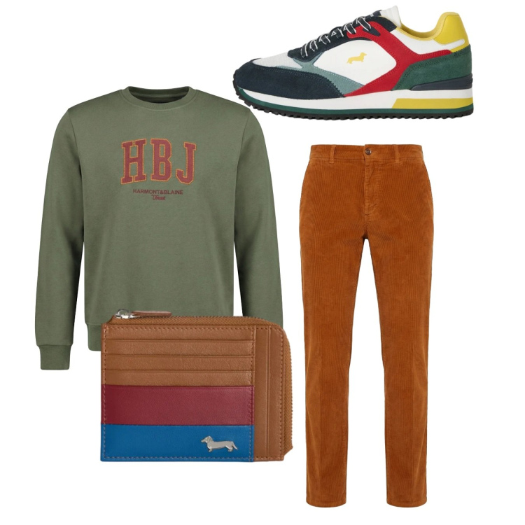 Outfit uomo - City. Stile Casual per Tutti i giorni. Abbinamento con pantaloni chino, portamonete, sneakers, felpe.