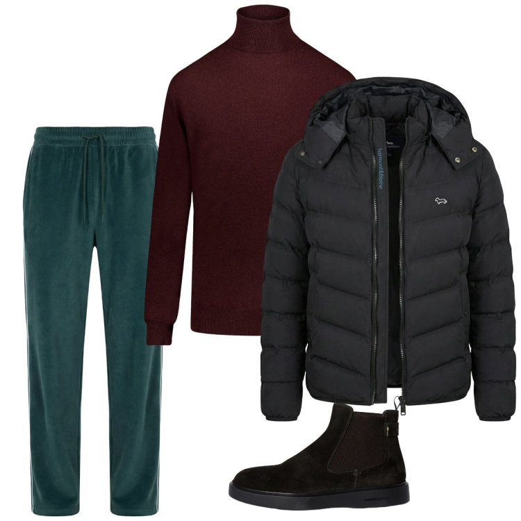 Outfit uomo - City. Stile Casual per Tutti i giorni. Abbinamento con pantaloni, stivali e stivaletti, piumini, maglieria.