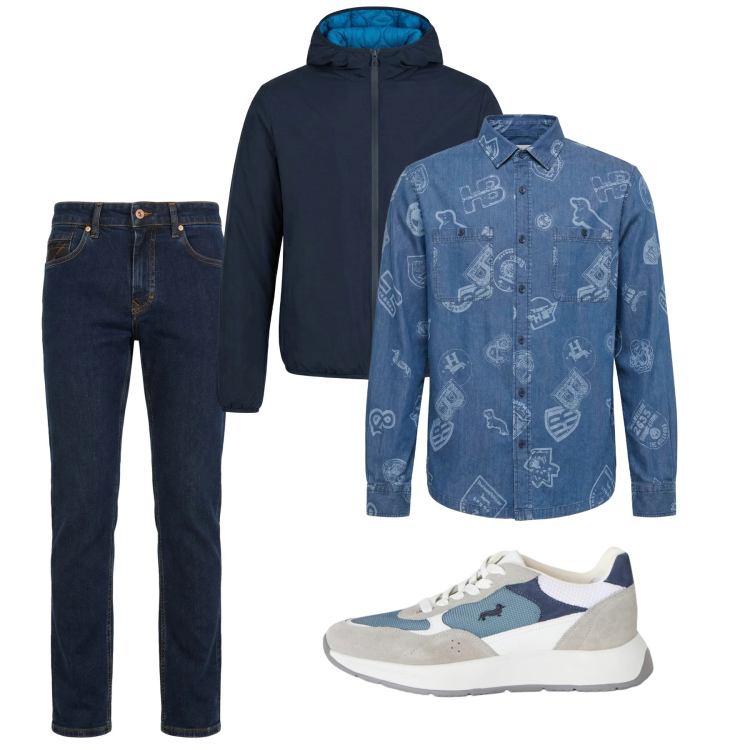 Outfit uomo - City. Stile Casual per Tutti i giorni. Abbinamento con sneakers, jeans, camicie, bomber.
