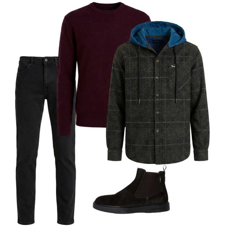 Outfit uomo - City. Stile Casual per Tutti i giorni. Abbinamento con jeans, stivali e stivaletti, cappotti, pullovers.