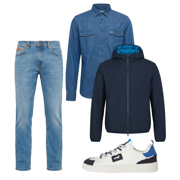 Outfit uomo - City. Stile Casual per Tutti i giorni. Abbinamento con sneakers, camicie, jeans, bomber.