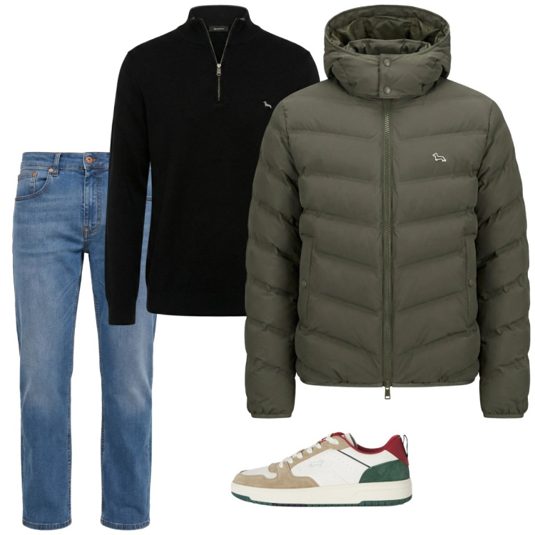 Outfit uomo - City. Stile Casual per Tutti i giorni. Abbinamento con sneakers, jeans, piumini, pullovers.
