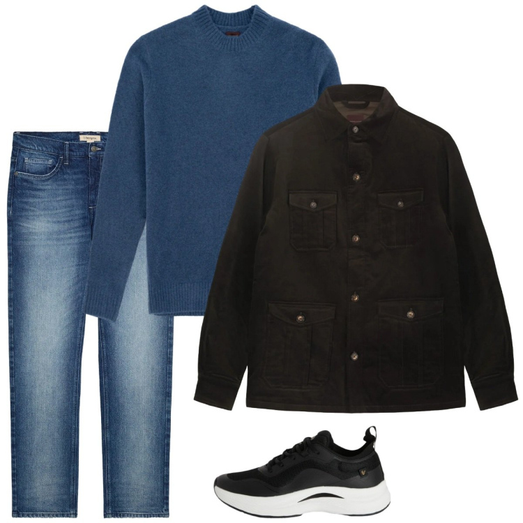 Outfit uomo - City. Stile Casual per Tutti i giorni. Abbinamento con jeans dritti, sneakers, cappotti, maglieria.