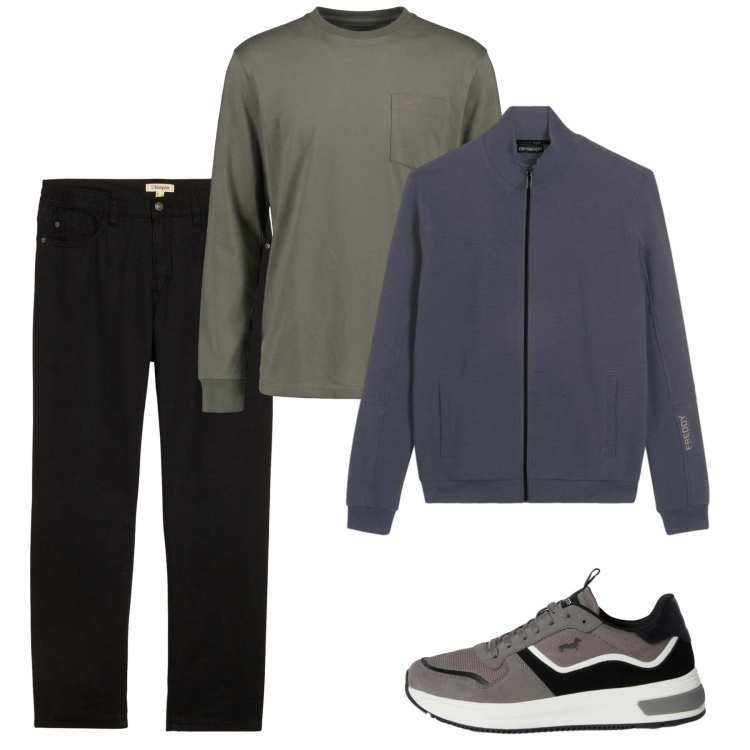 Outfit uomo - City spring. Stile Casual per Tutti i giorni. Abbinamento con pantaloni, t-shirt, sneakers, felpe.