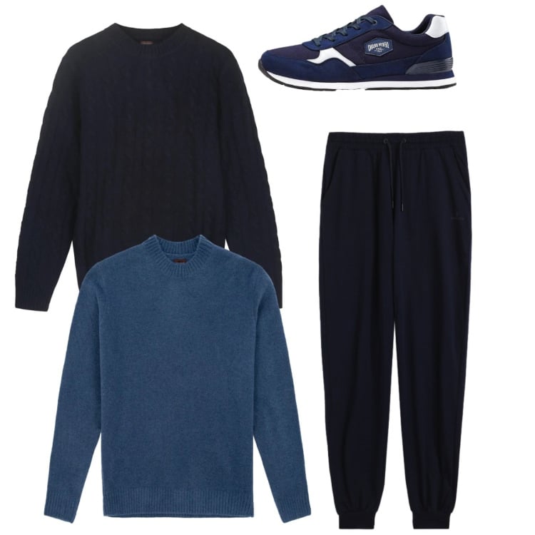 Outfit uomo - City. Stile Casual per Tutti i giorni. Abbinamento con sneakers, pantaloni, maglieria, maglieria.