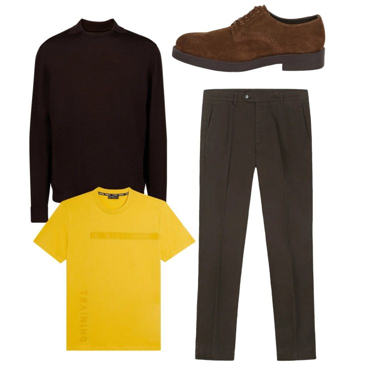 Outfit uomo - Total look #2348359. Stile Casual per Tutti i giorni. Abbinamento con t-shirt, maglieria, scarpe stringate, pantaloni chino.
