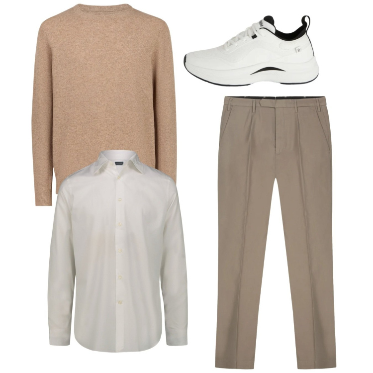 Outfit uomo - City. Stile Casual per Tutti i giorni. Abbinamento con sneakers, maglieria, camicie, pantaloni.