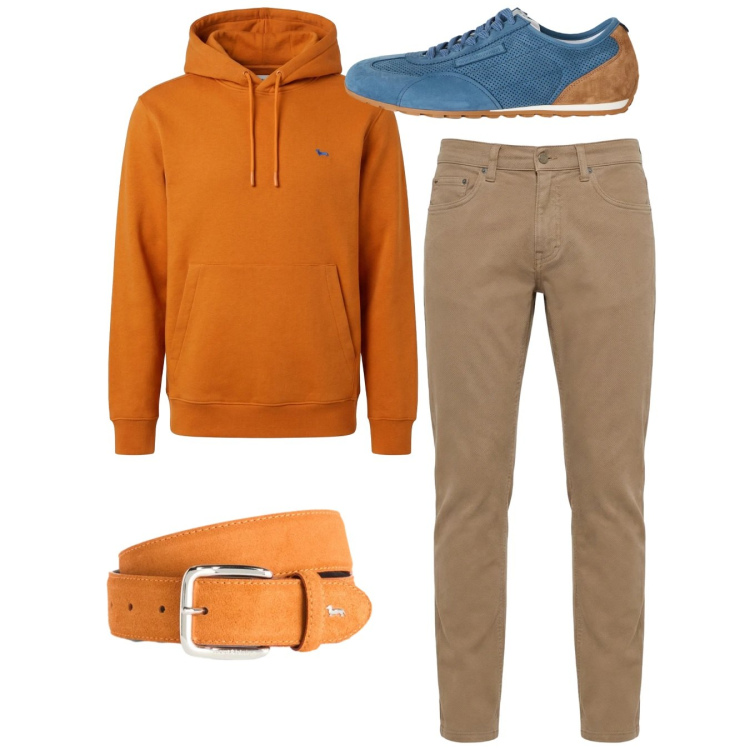 Outfit uomo - City. Stile Casual per Tutti i giorni. Abbinamento con sneakers, pantaloni, cinture, felpe con cappuccio.